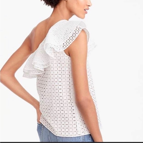 J. Crew One-Shoulder Ruffle Eyelet Top. Size 8 - Picture 3 of 13